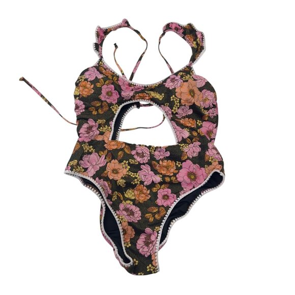 Victorias Secret Women SZ L Boho Floral Cutout Monokini Swimsuit Ruffled Straps - Picture 2 of 15